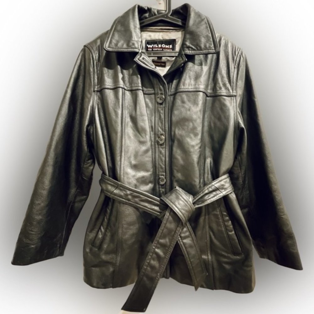 Wilsons Leather Women's Black Belted Leather Jacket